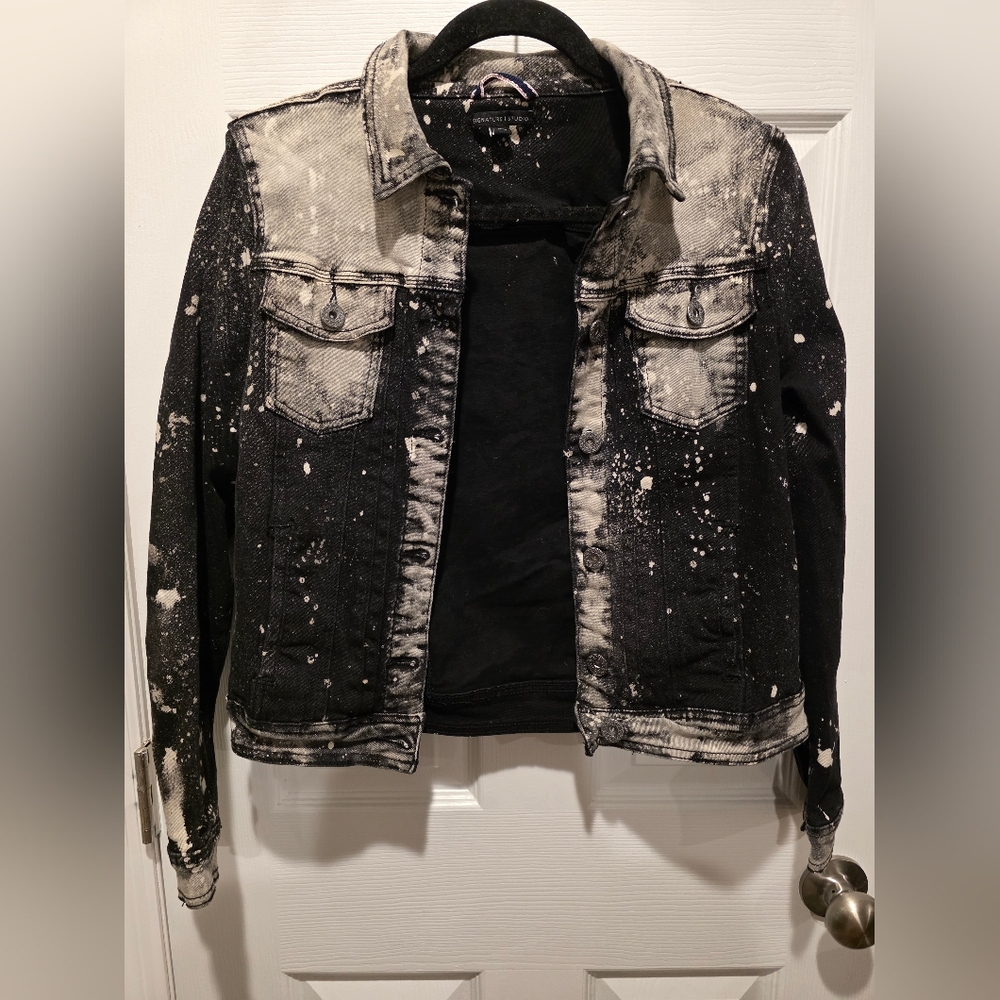 Black and White Splatter Womens Denim Signature Studio Jacket